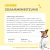 Auflistung über die Zusammensetzung des Huhn Adult Nassfutters und Angaben zu Gewicht und Kalorien des Inhalts.