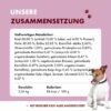 Auflistung über die Zusammensetzung des Rind Nassfutters und Angaben zu Gewicht und Kalorien des Inhalts.