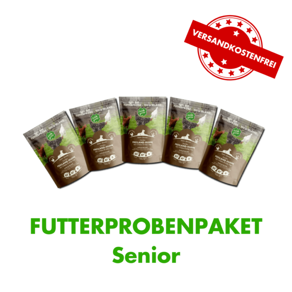 Senior Futterprobenpaket mit 5 Proben. Lieferung für diese ist versandkostenfrei.
