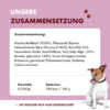 Auflistung über die Zusammensetzung von Happy Stomach und Angaben zu Gewicht und Kalorien des Inhalts.