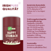 Es ist links im Bild eine Dose Shiny Coat abgebildet und rechts befinden sich eine Auflistung der analytischen Bestandteile, der ernährungsphysiologischen Zusatzstoffe pro kg und der Zusatzstoffe.