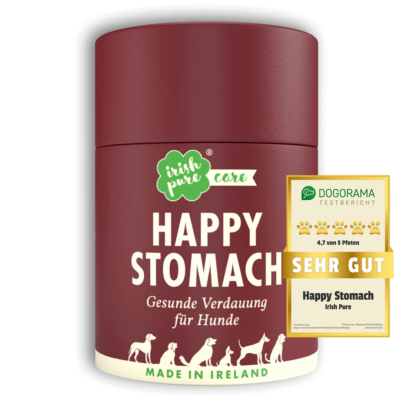Happy Stomach von Irish Pure wurde von "DOGORAMA" mit 4,7 von 5 Pfoten als "sehr gut" bewertet.